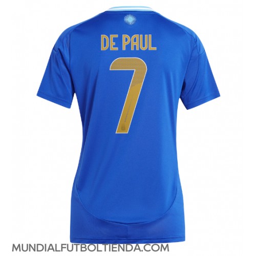 Camiseta Argentina Rodrigo De Paul #7 Segunda Equipación Replica Copa America 2024 para mujer mangas cortas